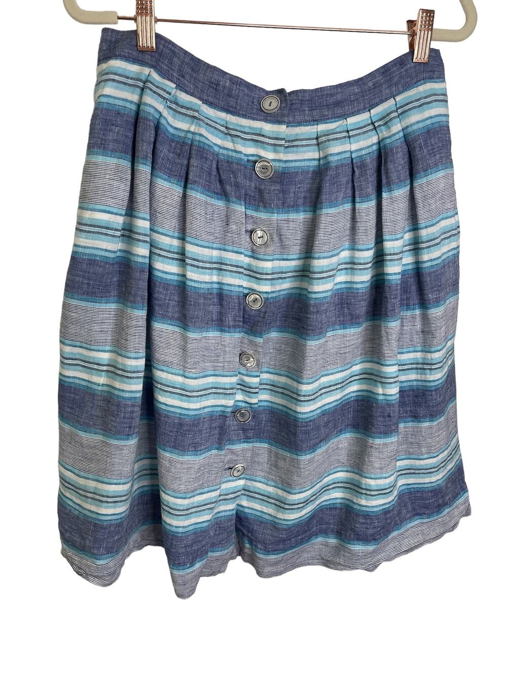 Brooks Brothers Linen Striped Mini Skirt Button Front Preppy Coastal 8